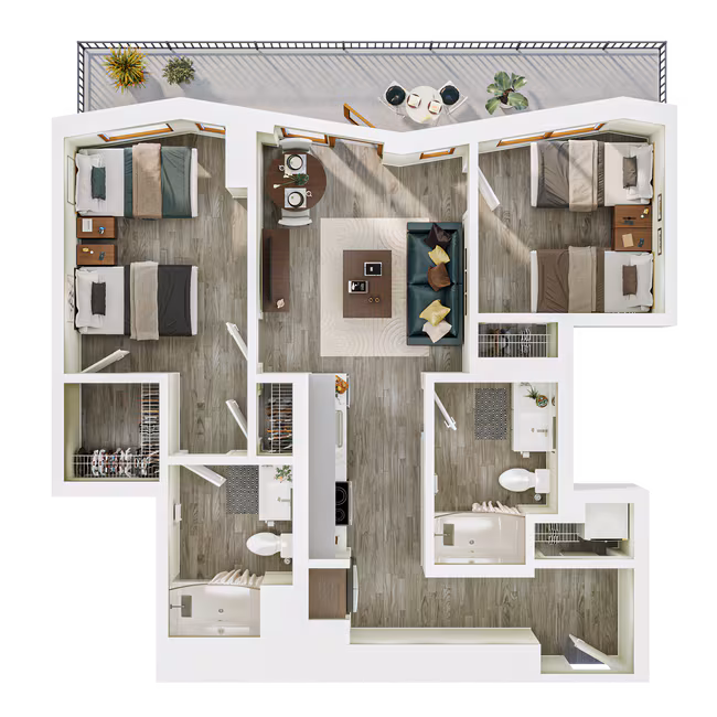 2BR/2BA - B8 Private floor plan